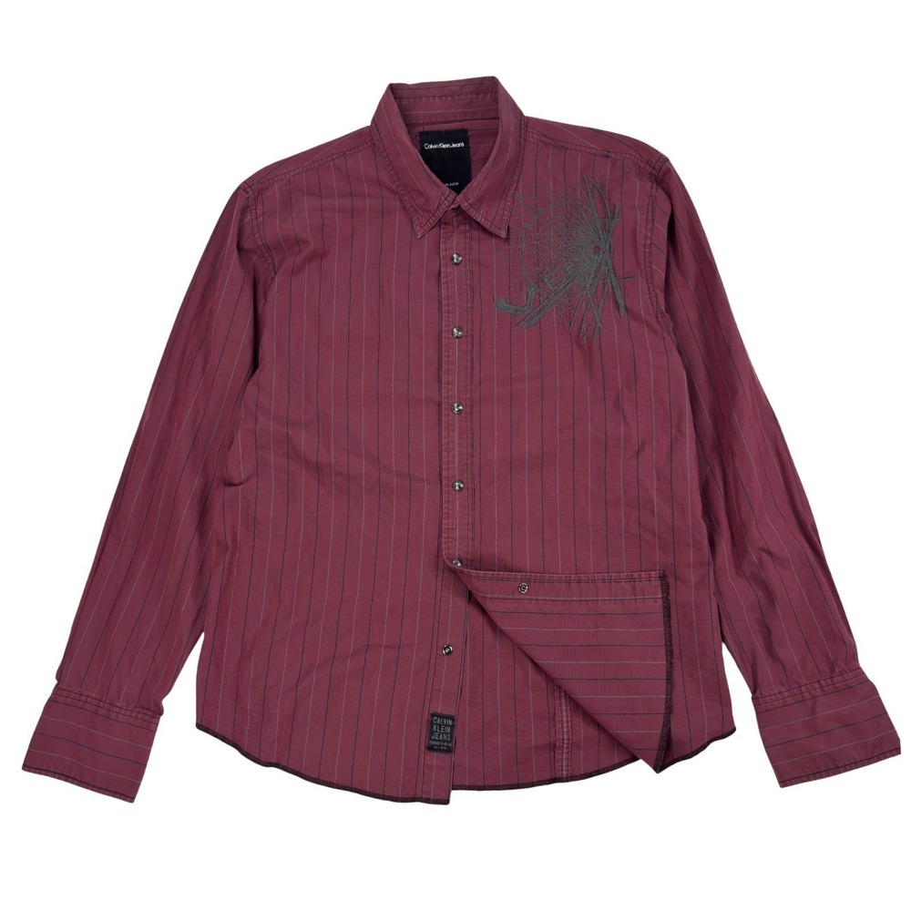 Vintage Y2K Calvin Klein Button Up Shirt Mens Size XL Embroidered Red Long Sleev